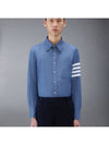 Men's Diagonal Shambray Print Name tag Straight Fit Long Sleeve Shirt Blue - THOM BROWNE - BALAAN 2