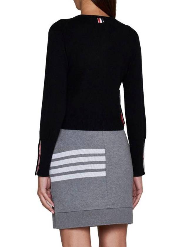 Crew Neck Cashmere Crop Cardigan Black - THOM BROWNE - BALAAN 5