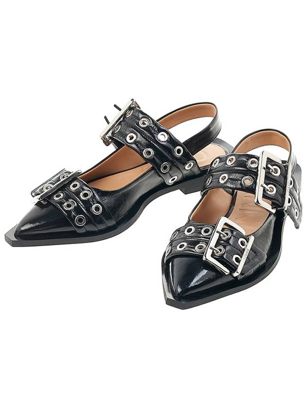 Eyelet Detail Buckle Flat Black - GANNI - BALAAN 2