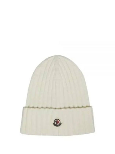 3B00036 A9327 030 Logo Patch Wool Beanie - MONCLER - BALAAN 1