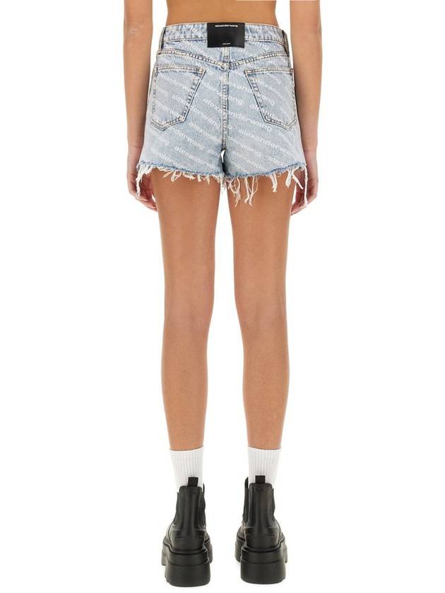 All-Over Logo Bite High Waist Denim Shorts Blue - ALEXANDER WANG - BALAAN 4