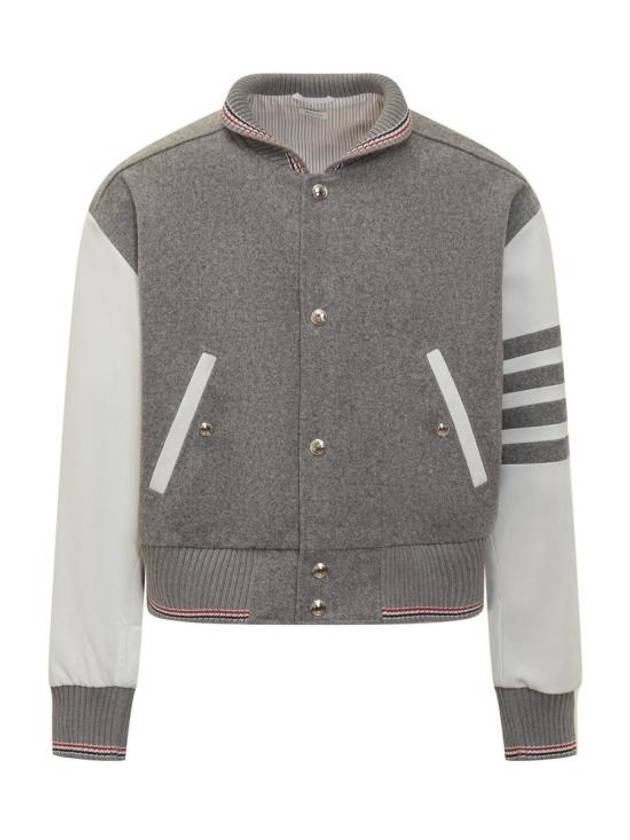 4 Bar Virgin Wool Bomber Jacket Grey - THOM BROWNE - BALAAN 1