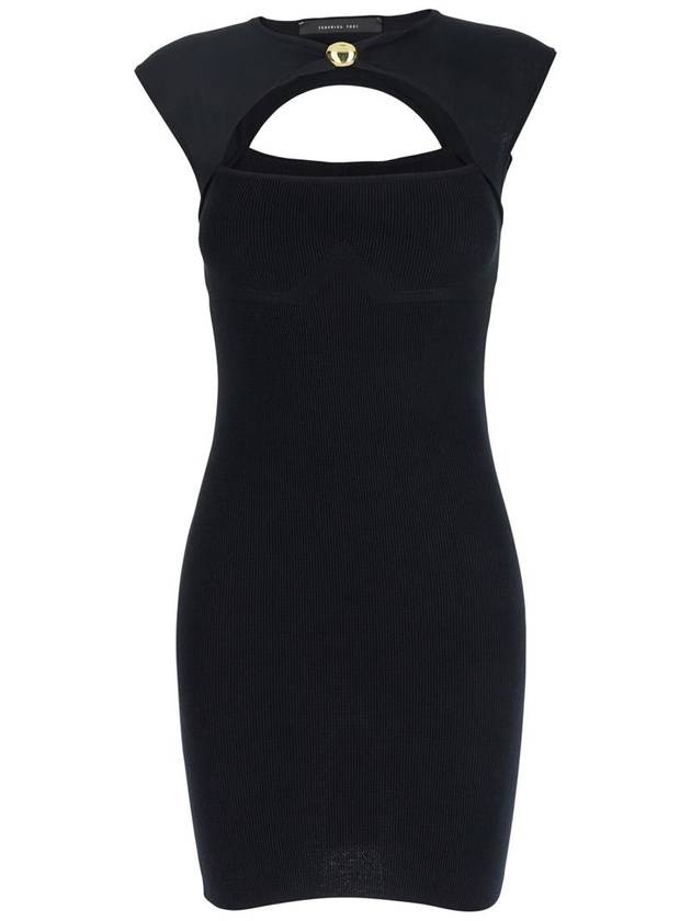 Black Dress With Jewel Detail On The Front In Viscose Blend Woman - FEDERICA TOSI - BALAAN 1