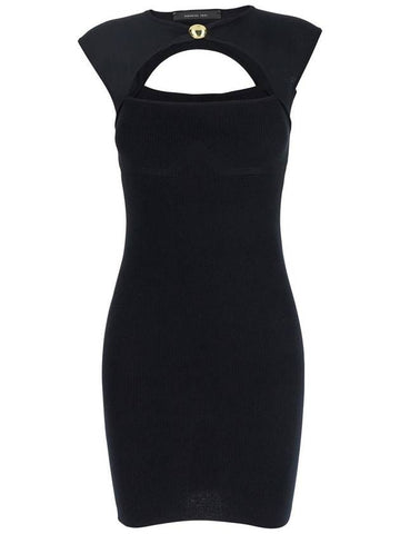 Black Dress With Jewel Detail On The Front In Viscose Blend Woman - FEDERICA TOSI - BALAAN 1