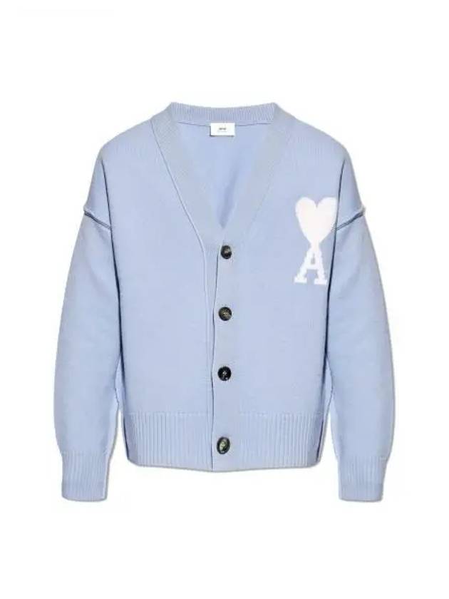 Heart A Logo Wool Cardigan Light Blue - AMI - BALAAN 2