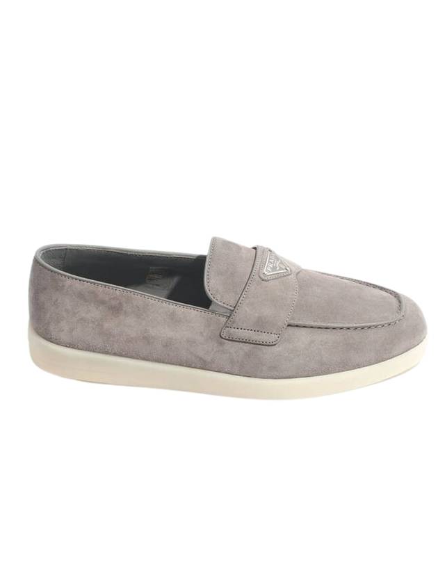 Triangle Logo Suede Loafers Grey - PRADA - BALAAN 1