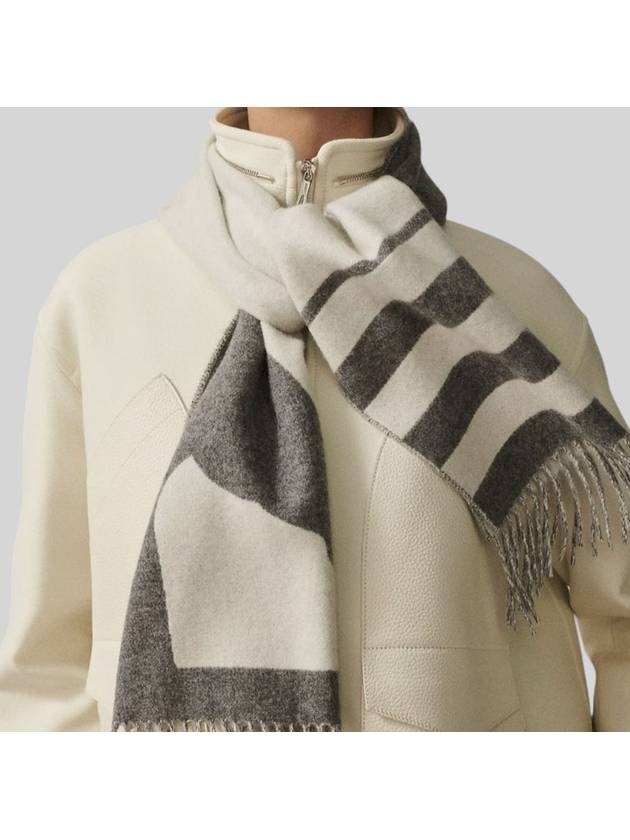 Cashmere Horse Two tone Muffler Shawl Gray Ivory Women Men - HERMES - BALAAN 9