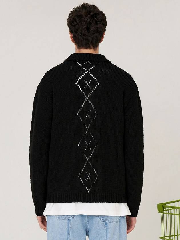 Argyle Zipper Knit Cardigan Black - UNALLOYED - BALAAN 4