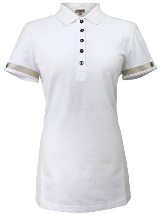 Women's Check Pattern Polo Shirt White - BURBERRY - BALAAN.