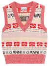 V-neck Logo Graphic Wool Blend Vest - GANNI - BALAAN 3