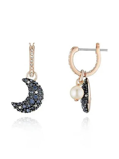 Moon Crystal Pearl Drop Earrings Gold Black - SWAROVSKI - BALAAN 2