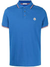 Stripe Trimming Logo Short Sleeve Polo Shirt Blue - MONCLER - BALAAN 1