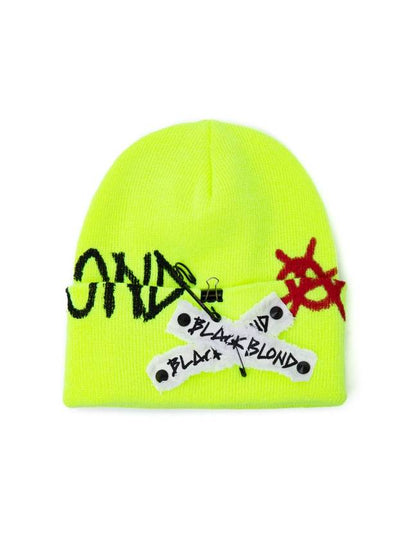 Graffiti Logo Patch Beanie Neon - BLACKBLOND - BALAAN 2