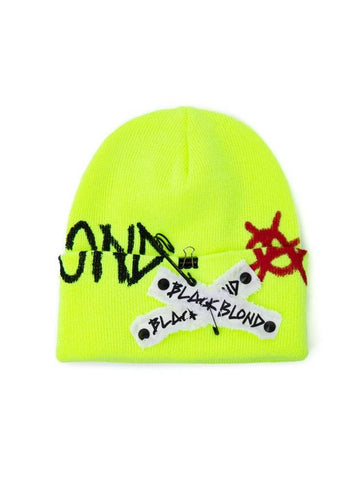 Graffiti Logo Patch Beanie Neon - BLACKBLOND - BALAAN 1