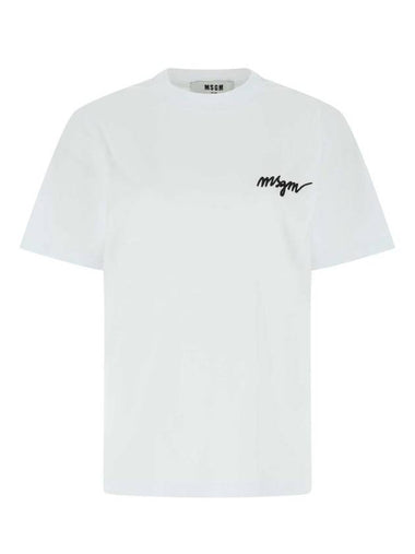 Embroidery Logo Crew Neck Short Sleeve T-Shirt White - MSGM - BALAAN 1