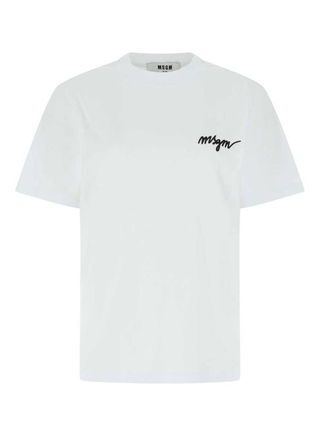 Embroidery Logo Crew Neck Short Sleeve T-Shirt White - MSGM - BALAAN 1