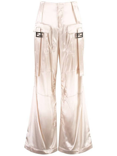 Women's Viscose Shiny Cargo Straight Pants Beige - FENDI - BALAAN 2