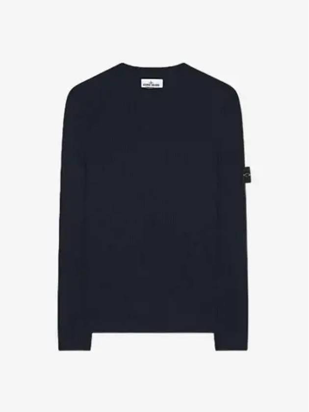 Wappen Patch Crew Neck Ribbed Wool Knit Top Black - STONE ISLAND - BALAAN 3