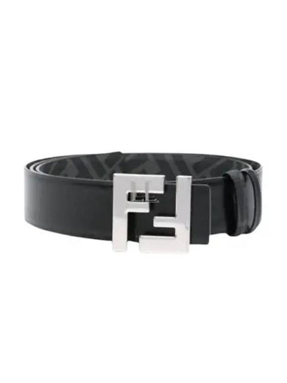 FF Square Buckle Reversible Leather Canvas Belt Black - FENDI - BALAAN 2