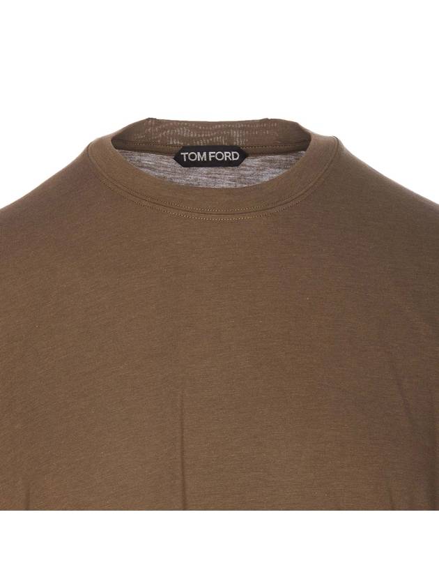 Men's Lyocell Round Neck Cotton Short Sleeve T-Shirt Khaki - TOM FORD - BALAAN 6