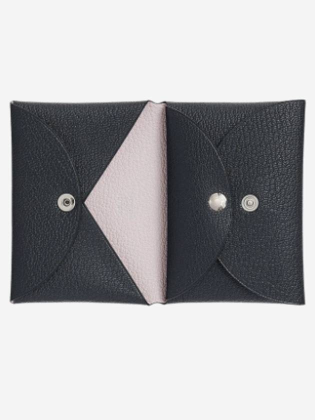 Calvi Duo Verso Card Holder Mizore Goatskin Palladium Hardware Blue Osseuen Mauve Washable H083038CKBB - HERMES - BALAAN 3