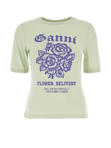 Flower Logo Cotton Short Sleeve T-Shirt Light Mint - GANNI - BALAAN 1