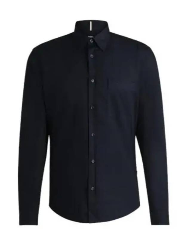 Regular Fit Washed Cotton Twill Long Sleeve Shirt Dark Blue - HUGO BOSS - BALAAN 1