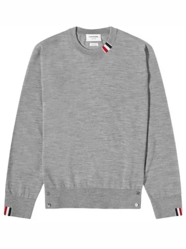 Intarsia Stitch Crew Neck Merino Wool Knit Top Light Grey - THOM BROWNE - BALAAN 2