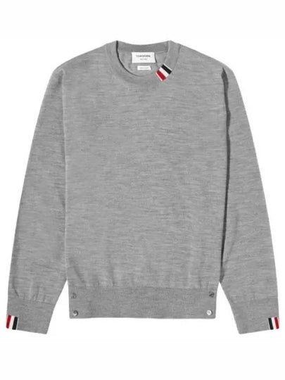 Intarsia Stitch Crew Neck Merino Wool Knit Top Light Grey - THOM BROWNE - BALAAN 2