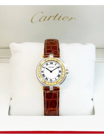 Santos Round White Dial Brown Crocodile Leather Band Women s Diamond Watch - CARTIER - BALAAN 1