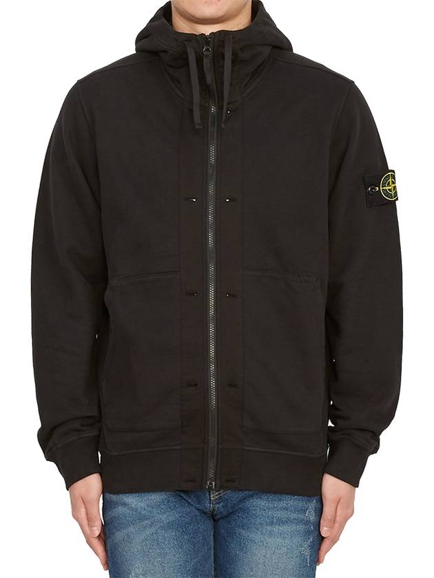 Brushed Cotton Fleece Garment Dyed Hooded Zip Up Black - STONE ISLAND - BALAAN 2