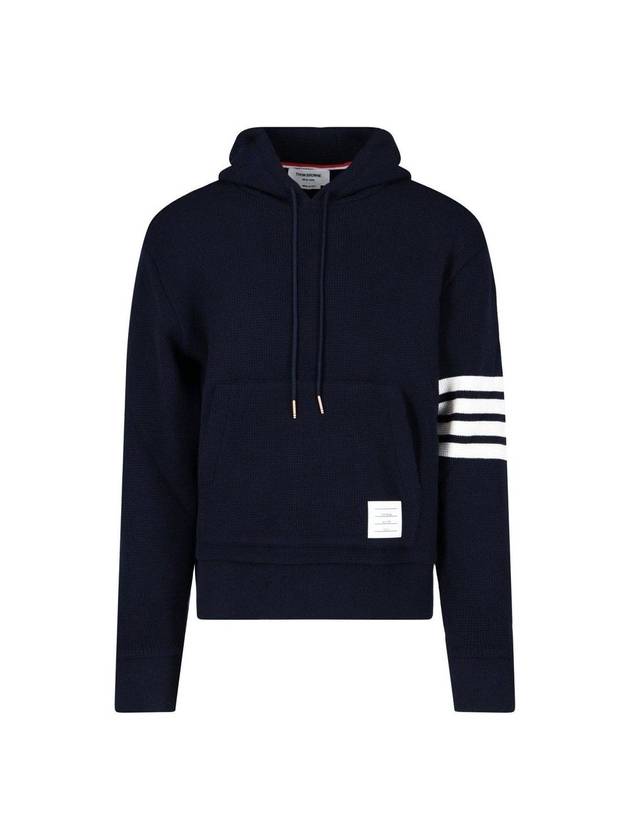 Men's Waffle 4 Bar Cashmere Pullover Hoodie Navy - THOM BROWNE - BALAAN 1