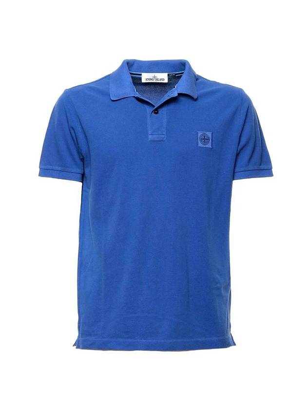 Men's Logo Patch Cotton Short Sleeve Polo Shirt Blue - STONE ISLAND - BALAAN 1