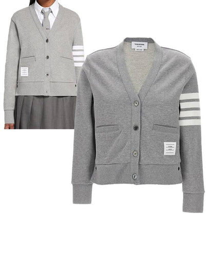 4-Bar Loopback Jersey Cardigan Light Grey - THOM BROWNE - BALAAN 2