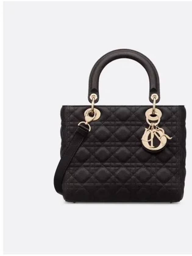 Medium Lady Bag Grained Cannage Calfskin Black - DIOR - BALAAN 2