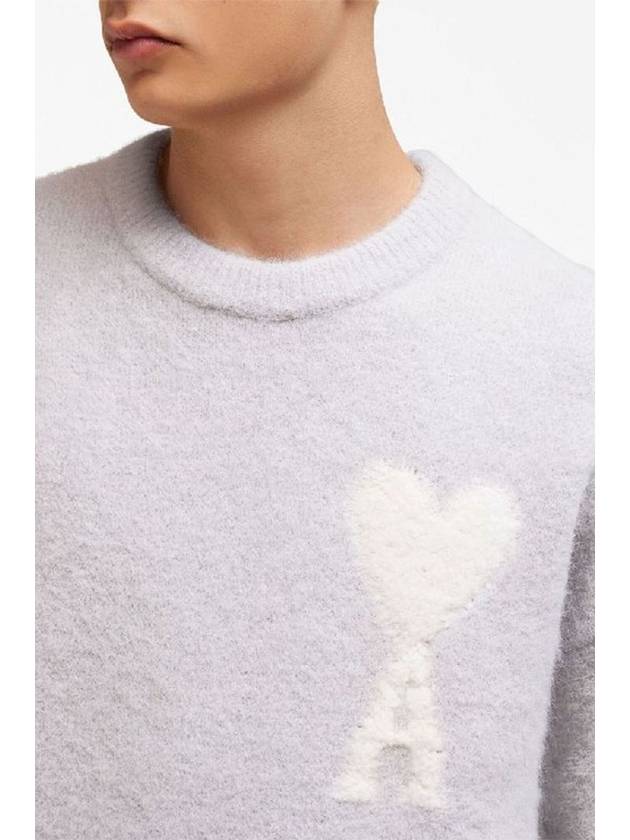 Heart Logo Intarsia Knit Top Earl Grey Ivory - AMI - BALAAN 5