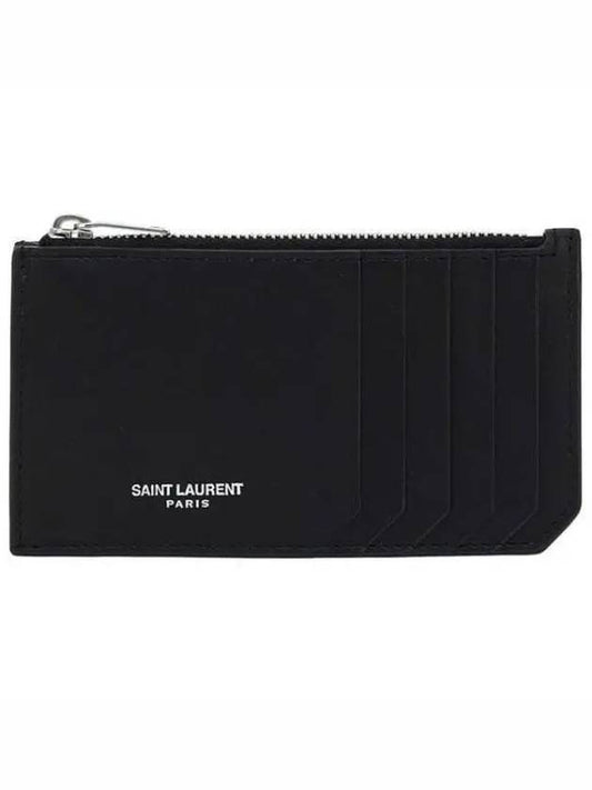 Lizard Pattern Embossed Fragment Zipper Card Wallet Black - SAINT LAURENT - BALAAN 2