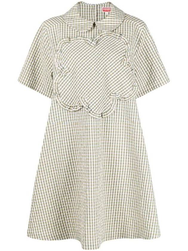 Gingham Baby Doll Cotton Midi Dress Green - KENZO - BALAAN 1