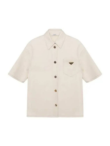 Triangle Logo Cotton Short Sleeve Shirt Ivory - PRADA - BALAAN 1