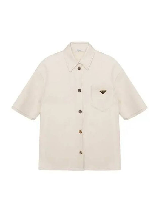 Triangle Logo Cotton Short Sleeve Shirt Ivory - PRADA - BALAAN 1