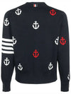 Anchor Intarsia 4-Bar V-Neck Cardigan Navy - THOM BROWNE - BALAAN 4