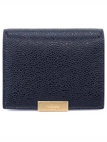 Three Stripes Tab Gold Patch Pebble Card Wallet Black - THOM BROWNE - BALAAN 2