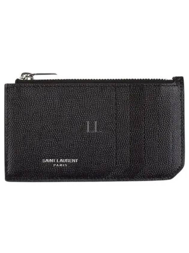 Leather Zipper Classic Fragment Card Wallet Black - SAINT LAURENT - BALAAN 2