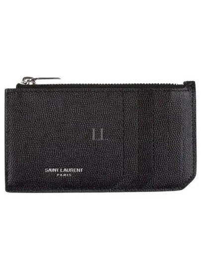 Leather Zipper Classic Fragment Card Wallet Black - SAINT LAURENT - BALAAN 2