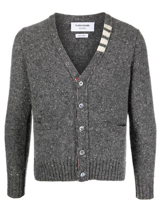 Reverse Jersey Stitch Donegal 4-Bar V-Neck Cardigan Grey - THOM BROWNE - BALAAN 2