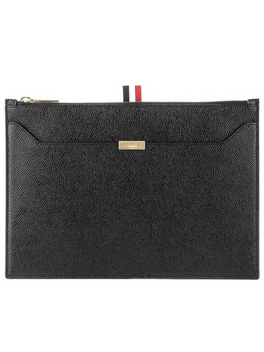 RWB Tab Leather Document Small Clutch Bag Black - THOM BROWNE - BALAAN.