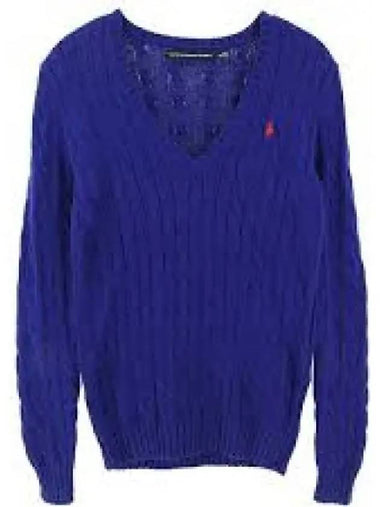 W cable knit cotton V neck sweater blue 1236891 - POLO RALPH LAUREN - BALAAN 1