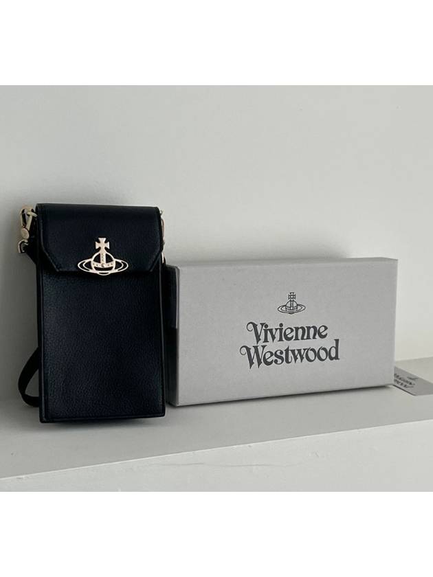 Gold Logo Grained Leather Phone Cross Bag Black - VIVIENNE WESTWOOD - BALAAN 3