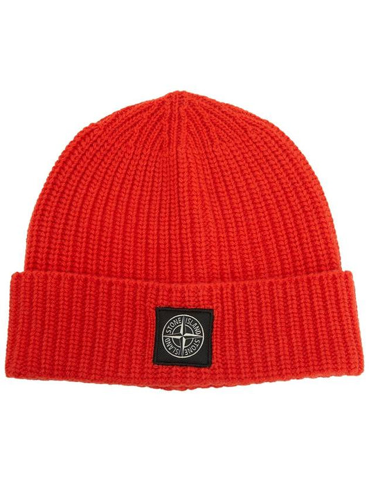 Logo Patch Rib Wool Beanie Red - STONE ISLAND - BALAAN 2