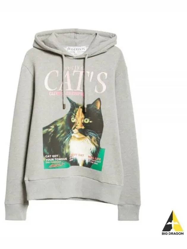 Cat Print Organic Cotton Hoodie Grey - JW ANDERSON - BALAAN 2